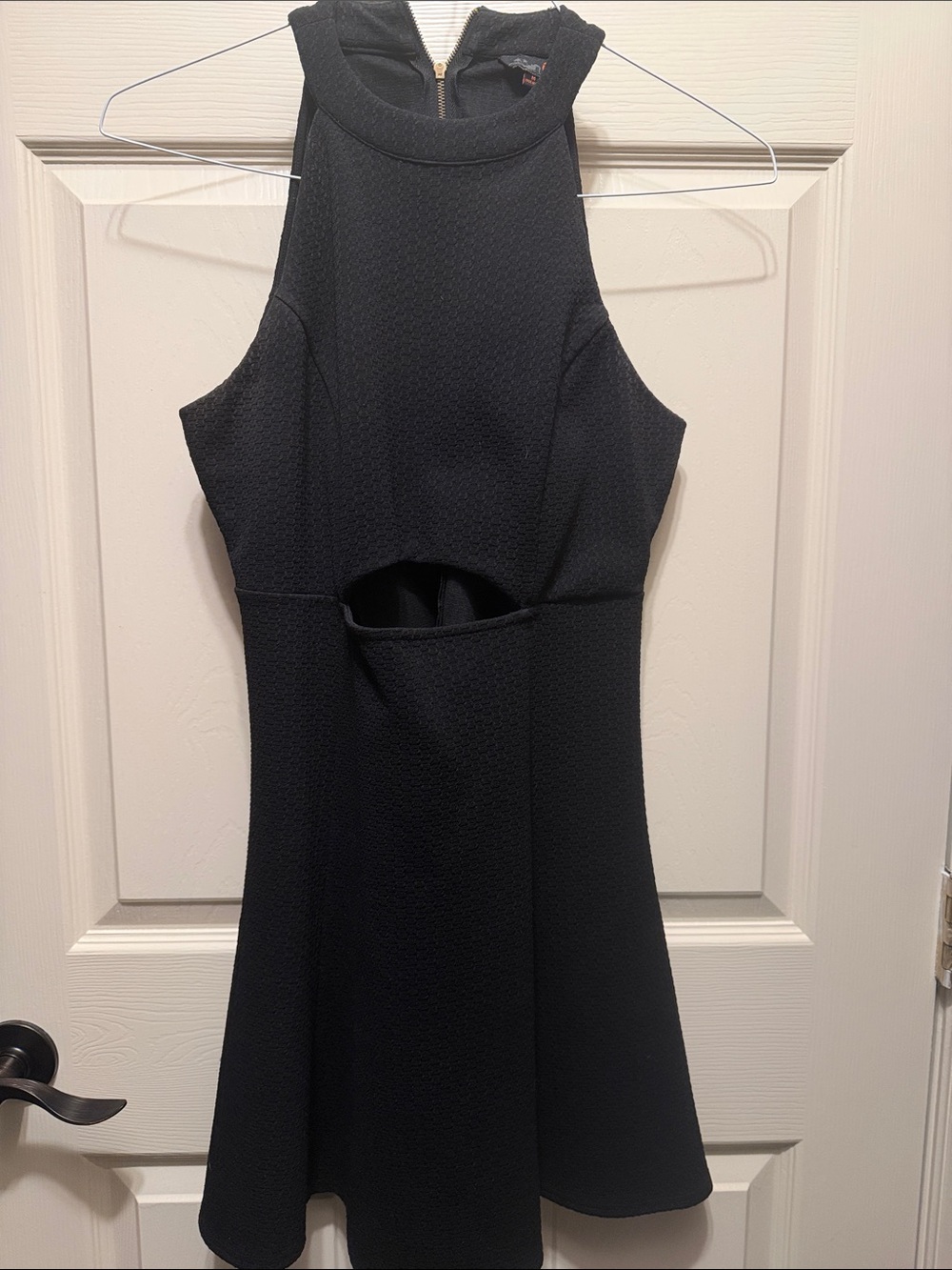 G by Guess Black Textured Mini Dress with Waist Cutout